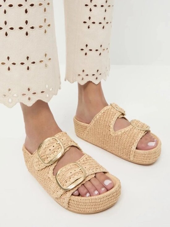 Loeffler Randall Shoes - Loeffler Randall Theo Two Strap Chunky Woven Raffia Platform Sandals Size 8